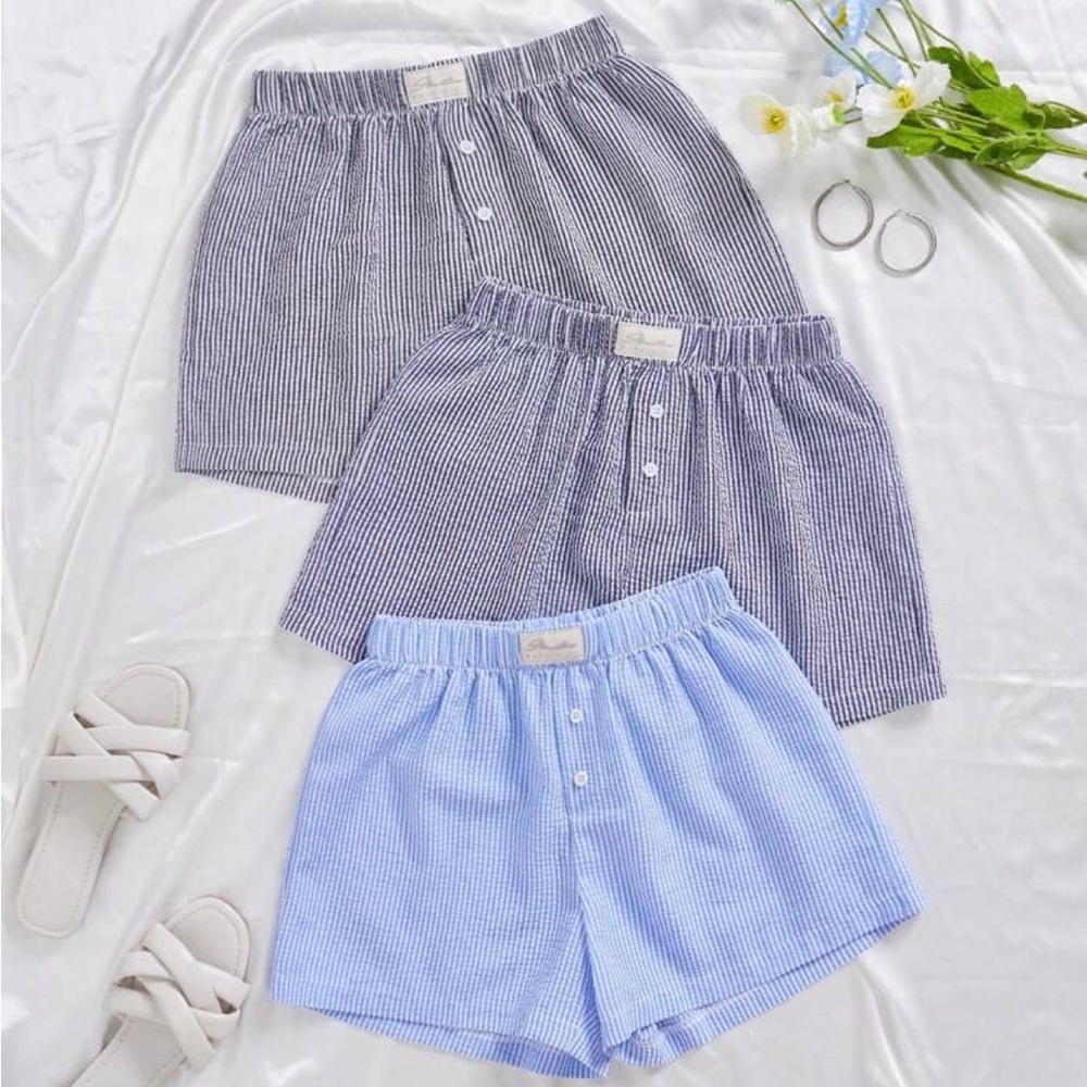 Striped Women's Shorts Set - Blue and Gray